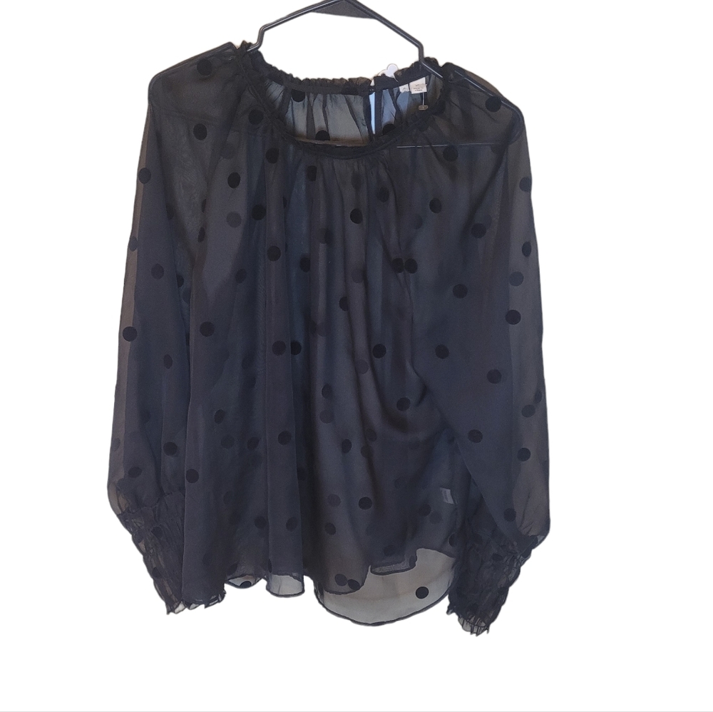 Black sheer polka dot XL long sleeve blouse.